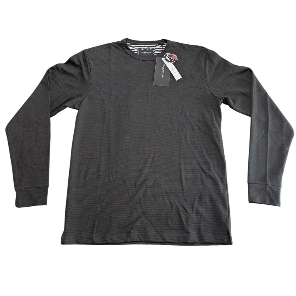 Denim & Flower Medium Women's Black Ottoman Knit Ribbed Long Sleeve Crewneck Tee